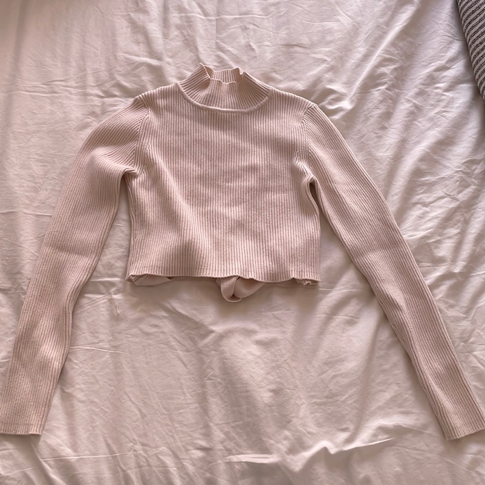 Zara Open-Back Mock-Neck Sweater
